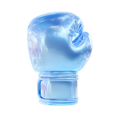 Aufkleber - A stylized transparent 3D rendering of a blue crystal like boxing glove icon set against a clean white background with soft lighting and a minimalist elegant design
