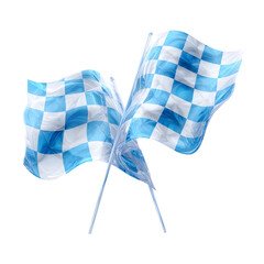 Aufkleber - Vibrant blue and white checkered or chequered 3D racing flags waving in the wind against a soft transparent background