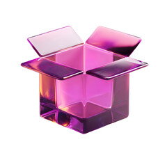 Aufkleber - A captivating 3D render of a transparent cube shaped box in shades of pink and purple creating a striking minimalist composition with a bright crystal like appearance
