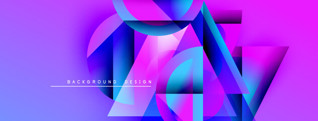 Aufkleber - Abstract geometric shapes, vibrant purple hues, modern design. Gradient colors create dynamic visual effect. Text reads background design.