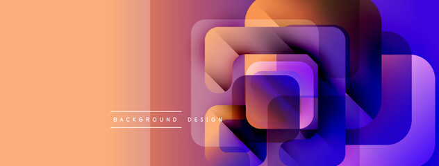 Fototapete - Abstract geometric shapes overlap, creating vibrant gradient background. Orange, purple hues dominate design. Modern aesthetic.