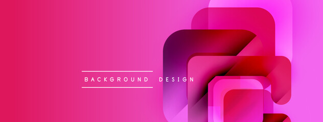Fototapete - Abstract geometric shapes overlap on vibrant pink background. Modern design elements create dynamic visual effect. Minimalist style.