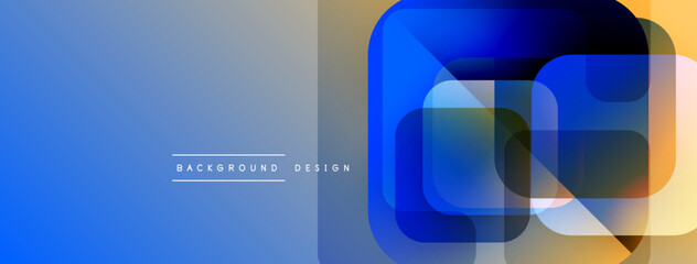 Poster - Abstract geometric shapes overlap. Blue gradients transition into warm yellow tones. Minimalist design with text element present.