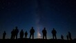 © Boonyapawn - Dark silhouettes of multiple small figures against a starlit night sky, infant, silhouette art