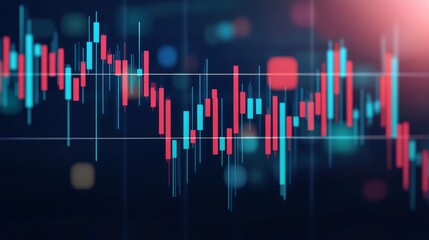 Aufkleber - Abstract financial stock market chart with glowing blue lines on a dark background, high-tech, futuristic feel.