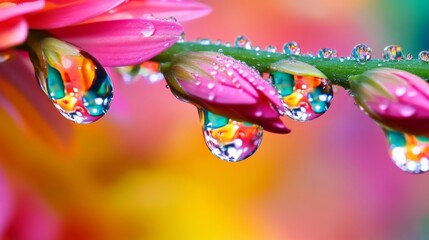 Poster - A breathtaking image of wildflowers in a field after rain, glistening with droplets of water, capturing the freshness and beauty of nature in a soft-focus background.