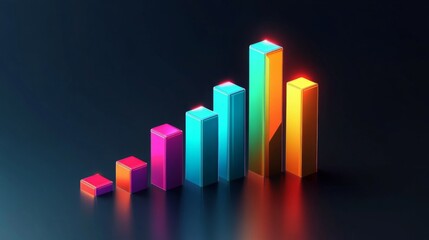 Aufkleber - A clean, modern D bar graph with light reflections and sharp edges, showing market fluctuations in vivid colors with a sleek design