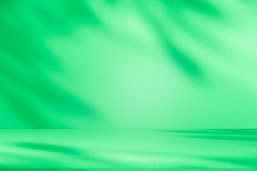 Aufkleber - Wall interior background, studio and backdrops show products. with leaf shadow from window color green and white. background for text insertion and presentation of product	