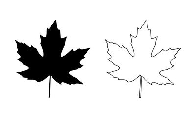 Maple leaf thin line icon. Two stylized maple leaves in black silhouette and outline.