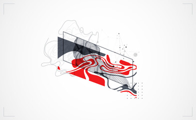 Aufkleber - Abstract art wireframe background. Modern science or technology art elements. Surface illustration. Hand made vector.