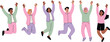 © Creatives Selim - Group of Diverse Individuals Jumping with Joy, Celebrating Happiness and Unity – Perfect Illustration for Teamwork, Diversity, Positive Energy, Friendship, and Social Gatherings