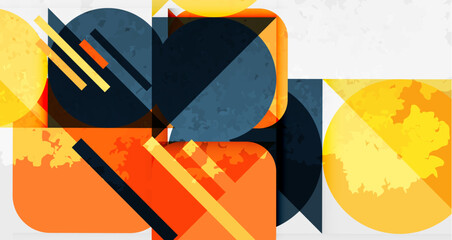 Aufkleber - Abstract geometric composition. Overlapping shapes, orange, yellow, blue tones create dynamic visual interest. Minimalist design.
