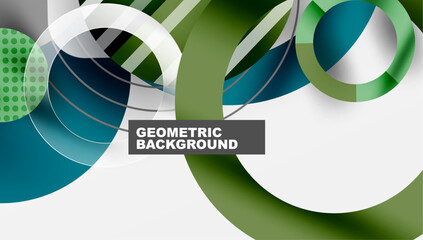 Poster - Abstract geometric design. Overlapping circles, lines create modern background. Green, teal hues dominate composition. Minimalist style.