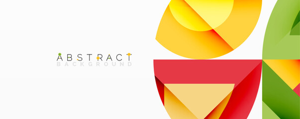 Aufkleber - Bright overlapping shapes create modern abstract design. Vivid colors blend, forming dynamic visual experience. Simple, clean aesthetic.