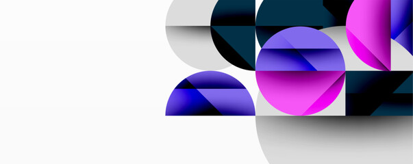 Aufkleber - Abstract composition featuring overlapping circles, semicircles, squares. Colors include purple, pink, teal, white, gray. Minimalist design.