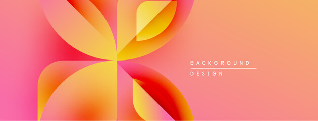 Poster - Abstract floral design. Warm color gradient, orange, pink hues. Modern aesthetic, simple shapes, clean lines. Background element for digital projects.