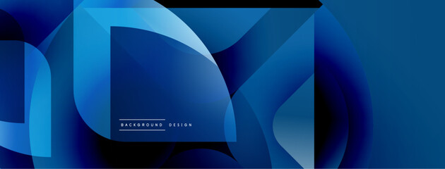 Aufkleber - Abstract blue shapes overlap, creating dynamic modern background. Smooth gradients suggest depth, light interplay. Minimal text present.