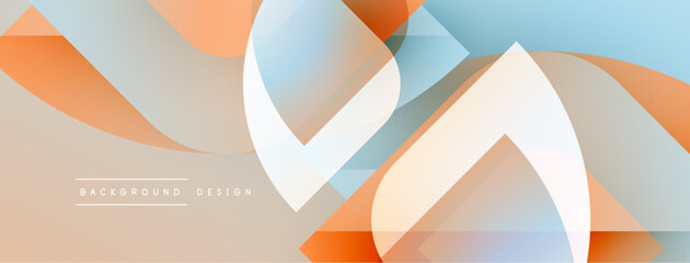 Fototapete - Abstract geometric shapes overlap. Soft orange, blue, beige hues create modern background design. Minimalist style, clean lines present.