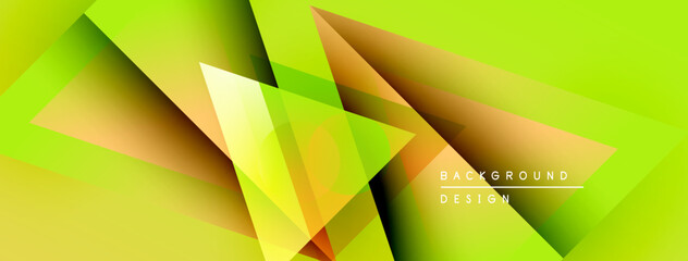 Fototapete - Abstract geometric shapes overlap. Vibrant green, yellow, brown hues create dynamic visual effect. Modern design element.