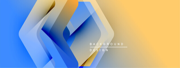 Poster - Abstract geometric shapes overlap. Blue, orange hues create modern background design. Gradient effect adds depth, visual interest.