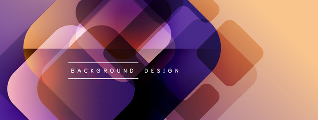 Leinwandbilder - Abstract geometric shapes overlap, creating vibrant color gradients. Design features purple, orange hues, modern aesthetic.