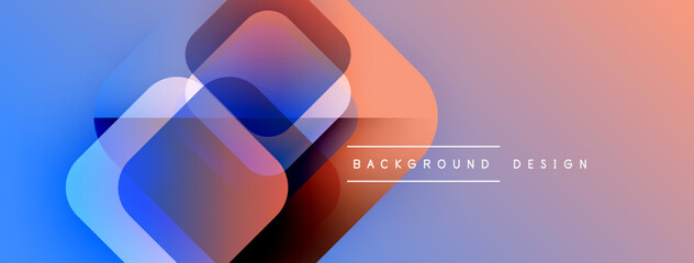 Aufkleber - Abstract geometric shapes overlap. Gradient colors blend from blue to orange. Modern design elements create dynamic visual effect.