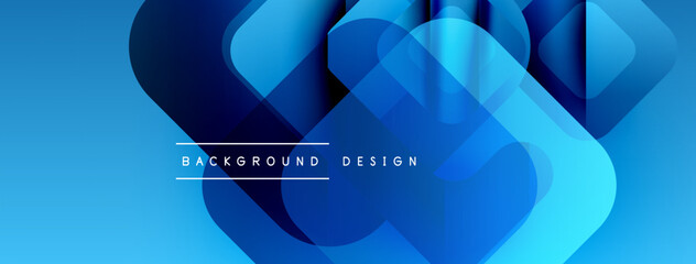 Poster - Abstract blue shapes overlap, creating dynamic modern background. Gradient colors suggest depth, texture. Minimalist design includes text.