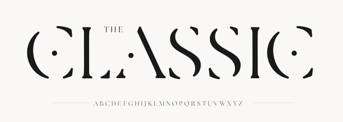 Poster - Luxury stencil alphabet, premium serif letters, classic vintage font with artistic contrast feel, elegant brand logo, haute wedding headline, fashion typographic identity. Vector typeset.