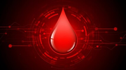 red liquid drop with tech circuitry background