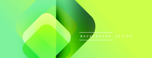 Poster - Abstract geometric layers create vibrant green background. Overlapping squares suggest depth, modern aesthetic. Simple text reads background design.