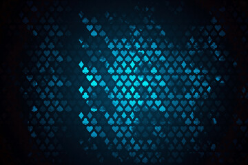 Fototapete - Abstract dark blue background with glowing poker card suit symbols in geometric pattern on modern empty backdrop. 3D Rendering. 3D Rendering