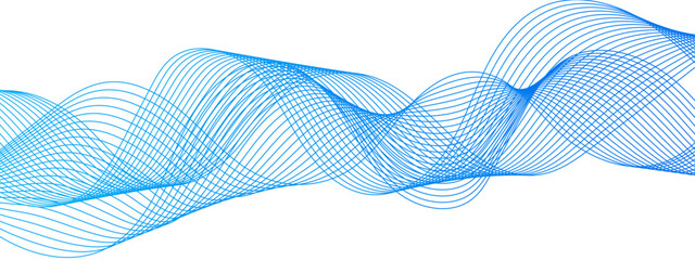 Aufkleber - Abstract digital composition with smooth, flowing waveforms made of fine, parallel blue lines. Sense of motion, lightness, and digital fluidity. Gradient varies with depth and modern, technological 