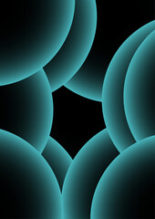 Fototapete - Abstract digital artwork with concentric circular arcs in a soft teal glow in deep black background. Rhythmic and geometric pattern with diffused neon glow and futuristic and luminous light art.