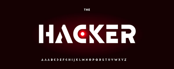 Fototapete - Cyber hacker alphabet, bold techno font, digital fraud sci-fi typeset with geometric edge for security logo, darknet headline, hack, phishing and scammer typography. Vector typeset