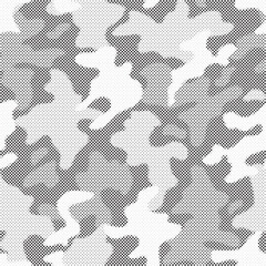 Fototapete - Abstract halftone camouflage pattern. Stylish military print for fabric, seamless monochrome background. Urban camo halftone dots texture.  Dot texture vector.