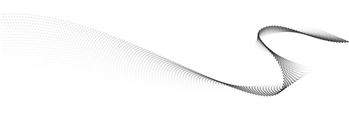 Leinwandbilder - Flowing dot particles wave pattern halftone black gradient smooth curve shape isolated on transparent background. Vector in concept of technology, science, music, modern.