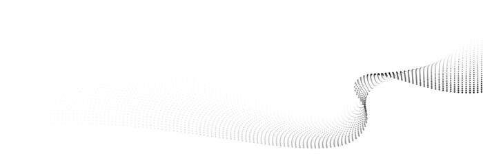 Leinwandbilder - Flowing dot particles wave pattern halftone black gradient smooth curve shape isolated on transparent background. Vector in concept of technology, science, music, modern.