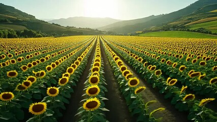 Wall Mural - vibrant yellow sunflower field blooms across natures landscape under bright sunlight
