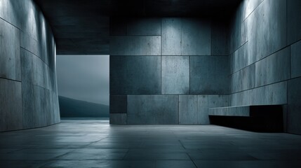 Leinwandbilder - Minimalist Concrete Architecture With Open Doorway, Representing Modern Design and Urban Exploration, Ideal for Real Estate Marketing and Architectural Visualization : Generative AI