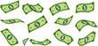 © Motin - Falling dollar banknotes icon, money rain isolated on white background. money business concept, American dollar falling set. USD paper notes flying in the air.