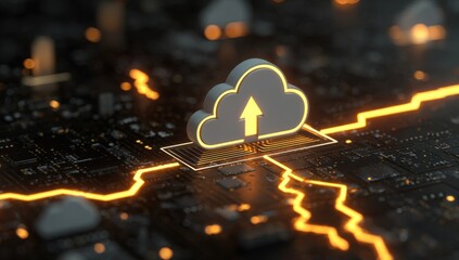 Leinwandbilder - Cloud Computing Symbol on Circuit Board, Representing Data Storage and Digital Transformation in Modern Technology : Generative AI