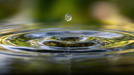 Aufkleber - Water Drop Impacting Surface Creating Ripples, Symbolizing Purity and Environmental Awareness, Ideal for Sustainability Campaigns : Generative AI
