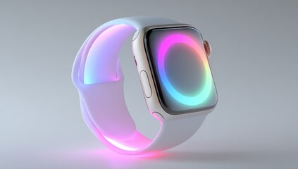 Poster - Smartwatch With Glowing Screen and White Band, Showcasing Wearable Technology and Modern Lifestyle : Generative AI