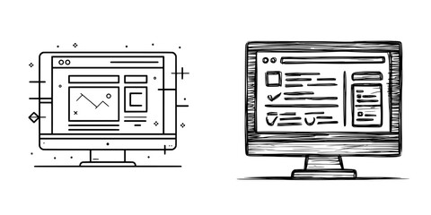 A minimalist illustration of a computer screen showing a website interface, ideal for projects related to technology or web design with its clean aesthetic