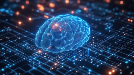 Machine Learning Brain With Abstract Wireframe Structure