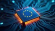 © Christoph Burgstedt - A European-made computer chip with the EU flag, ensuring independence from non-EU microprocessor production - ai generated