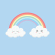 © Ksenya - Two cute smiling clouds and rainbow between them. Weather cartoon characters vector illustration.
