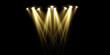 © kulinskaia - Vector scene lighting effects - set of concert gold spotlights with glowing beams, realistic light sources for event design, party posters, web banners and use of transparent backgrounds