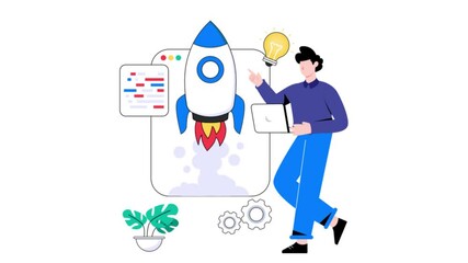 Web development startup 2D Flat Animation. 