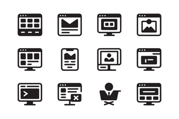 A collection of twelve simple website and app interface icons